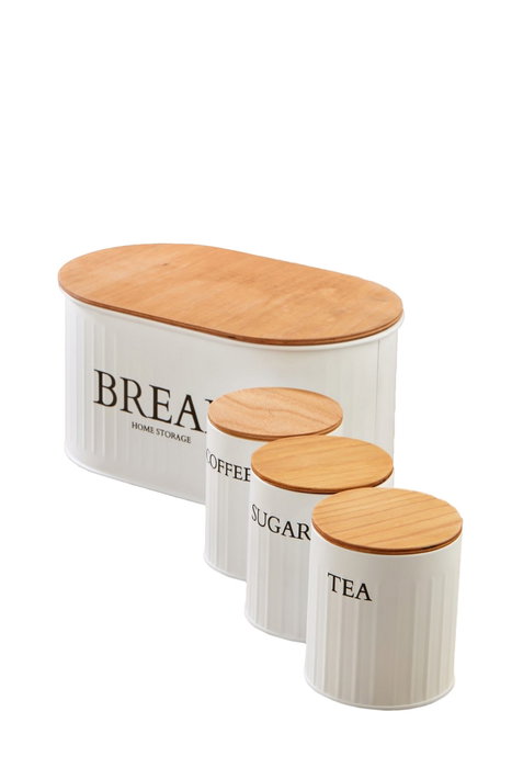 Hermia Juego de Cajas de Almacenamiento Blanco con Tapas de Madera Hermia Juego de Cajas de Almacenamiento Blanco con Tapas de Madera